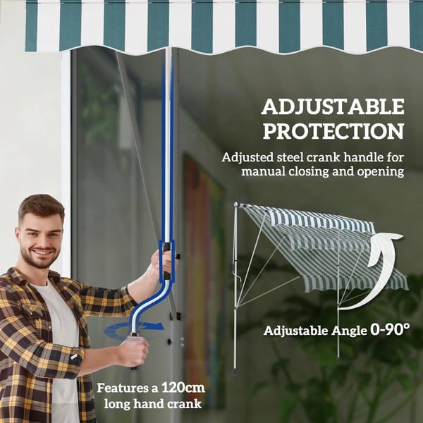 Terrassmarkis - Manuell infällbar - Vevdrift - Polycotton - 200 x 150 cm - Höjd 170–280 cm - Ljusgrön