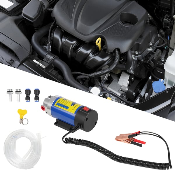 Öljynimupumppu - Öljynvaihtopumppu - 12V - 100W - Virtaus 1–4 l/min - PE/PVC-letku 1,8 m - Kompakti 16×6×7 cm - Sininen