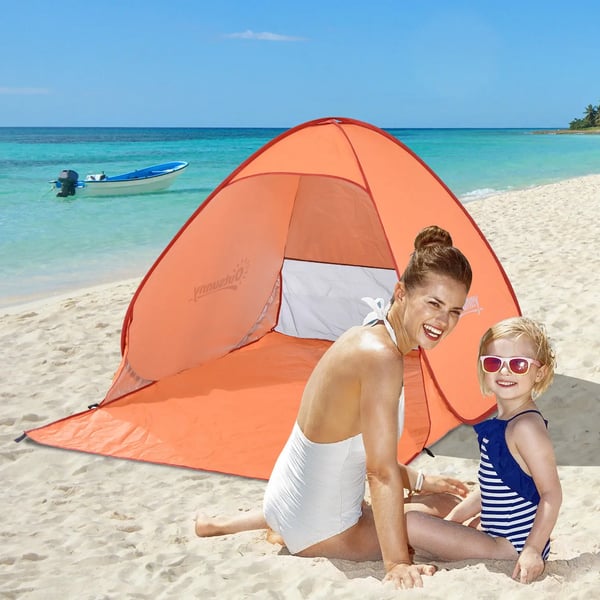 Strandtält - Pop-up tält 1–2 personer - 600D Oxford med reflekterande mylar - Vattentätt & UV-skydd - Stålstänger - Tresäsong