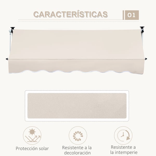 Utomhusmarkis - Manuell infällbar - 400 x 120 x 170–280 cm - Polybomullsduk - Justerbar höjd - Beige