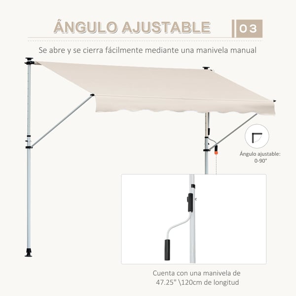 Utomhusmarkis - Manuell infällbar - 400 x 120 x 170–280 cm - Polybomullsduk - Justerbar höjd - Beige