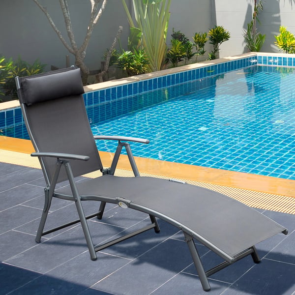 Solsäng - Hopfällbar - Justerbart ryggstöd - Plast - 137x63,5x100,5 cm - Grå