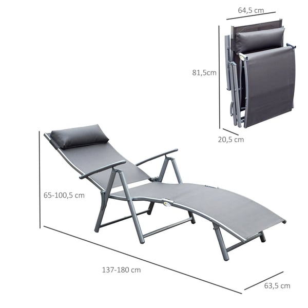 Solsäng - Hopfällbar - Justerbart ryggstöd - Plast - 137x63,5x100,5 cm - Grå