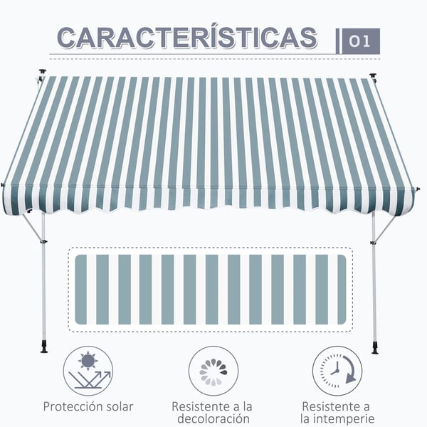 Utdragbar markis - Terrassmarkis - Manuell vev - Polycotton-duk - För terrass - Grön