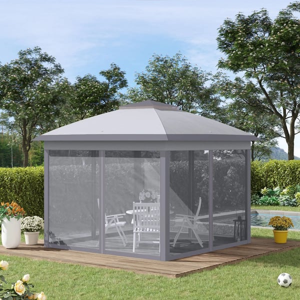 Paviljong - Hopfällbart partytält - 3,3 x 3,3 m - Höjdjusterbar - Dubbelt tak - UV-skydd - Canvasduk - Grå