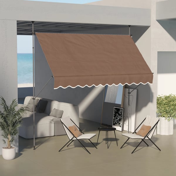 Terrassmarkis - Manuell indragbar med vev - Mått 3 x 1,2 m - Justerbar höjd 210–300 cm - Polybomull - Brun