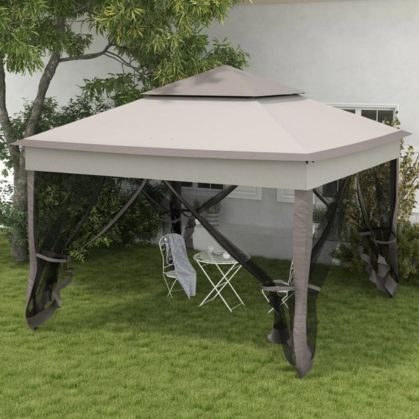 Hopfällbar paviljong - Partytält - 3,3 x 3,3 m - 4 myggnätsväggar - Canvasduk - Grå