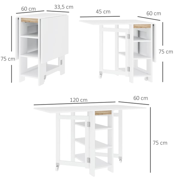 Klaffbord fällbart - Matbord - 120×60×75 cm - Modern Stil - Montering krävs - Vit