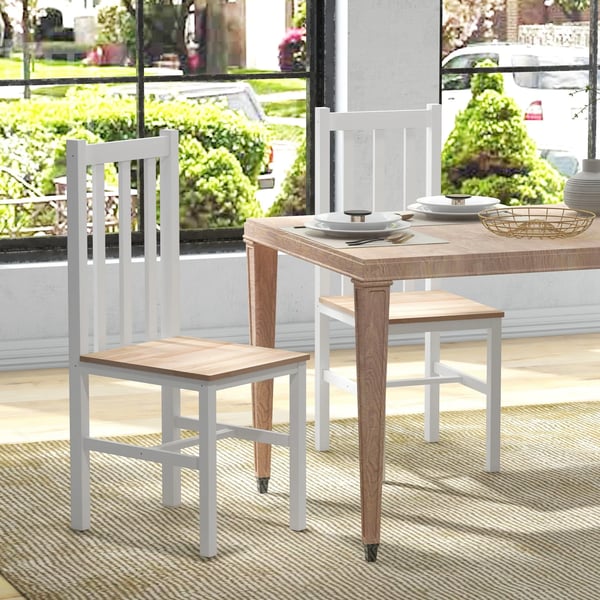 Set med 2 matstolar - Matsalsstolar - Träram - Mått 38,5 x 47,5 x 99 cm - Montering krävs - Vit