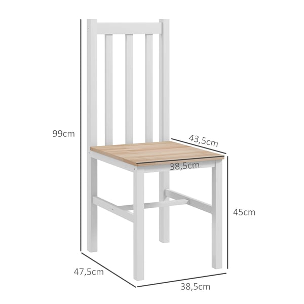 Set med 2 matstolar - Matsalsstolar - Träram - Mått 38,5 x 47,5 x 99 cm - Montering krävs - Vit