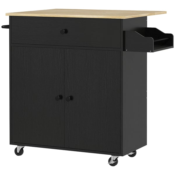 Köksö - Köksvagn - Fällbar klaff - Med hjul - 106×42×87 cm - Svart & ek