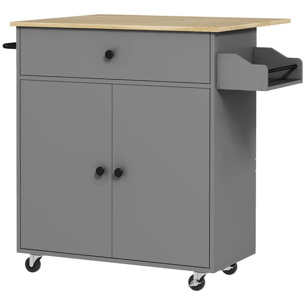 Köksö på hjul - Köksvagn - Fällbar sidoklaff - 106×42×87 cm - Montering krävs - Mörkgrå & ek