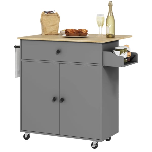 Köksö - Köksvagn - Fällbar klaff - Med hjul - 106×42×87 cm - Svart & ek