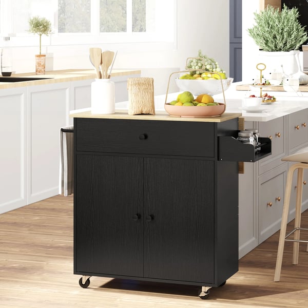 Köksö - Köksvagn - Fällbar klaff - Med hjul - 106×42×87 cm - Svart & ek