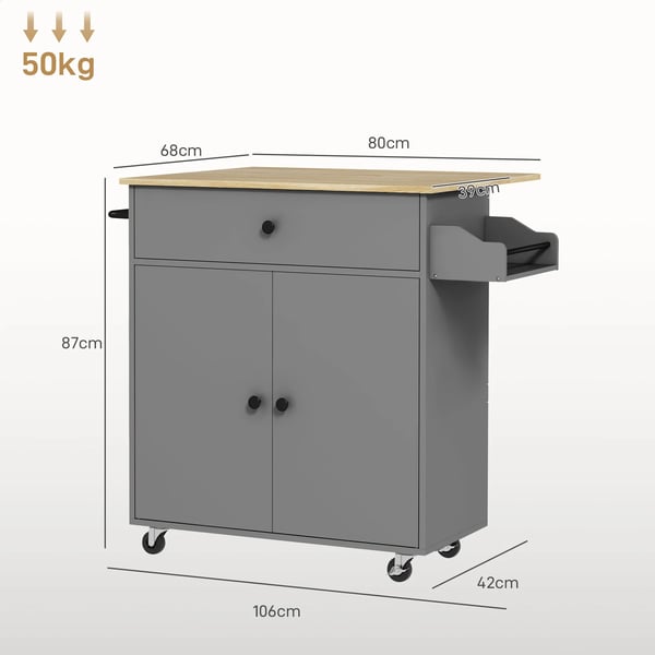 Köksö - Köksvagn - Fällbar klaff - Med hjul - 106×42×87 cm - Svart & ek