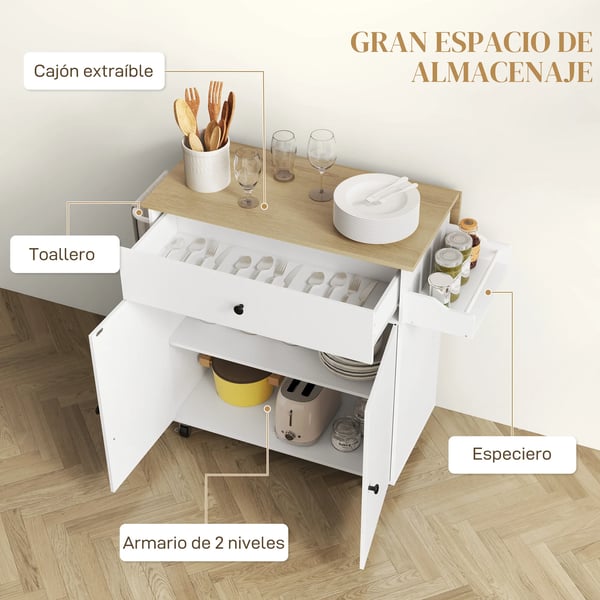 Köksö - Köksvagn - Fällbar klaff - Med hjul - 106×42×87 cm - Svart & ek