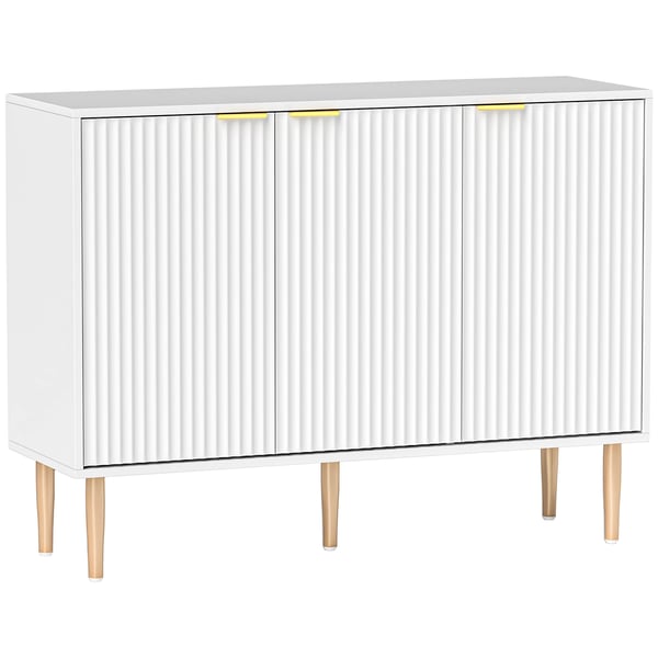 Sideboard - Skänk - 3 räfflade dörrar - Justerbar hylla - 107x35x80 cm - Montering krävs - Vit