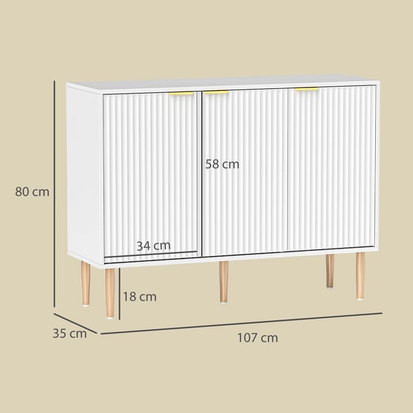 Sideboard - Skänk - 3 räfflade dörrar - Justerbar hylla - 107x35x80 cm - Montering krävs - Vit