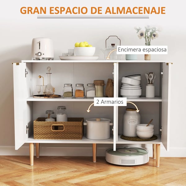 Sideboard - Skänk - 3 räfflade dörrar - Justerbar hylla - 107x35x80 cm - Montering krävs - Vit