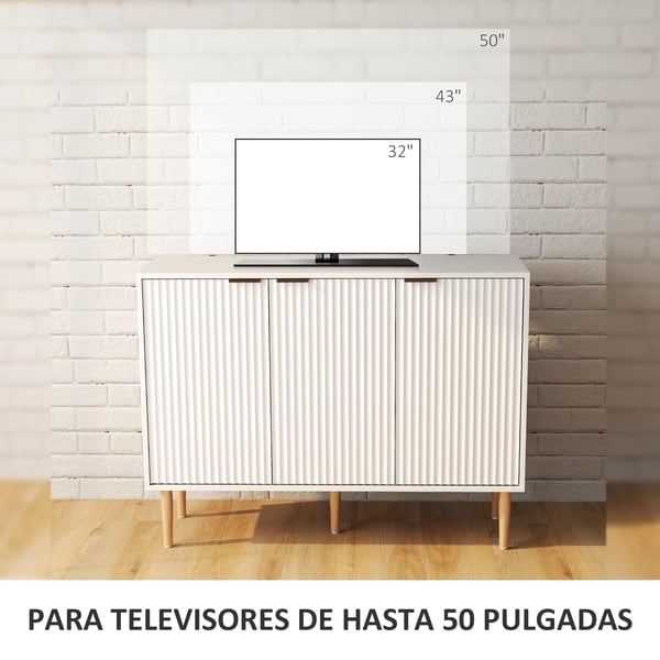 Sideboard - Skänk - 3 räfflade dörrar - Justerbar hylla - 107x35x80 cm - Montering krävs - Vit