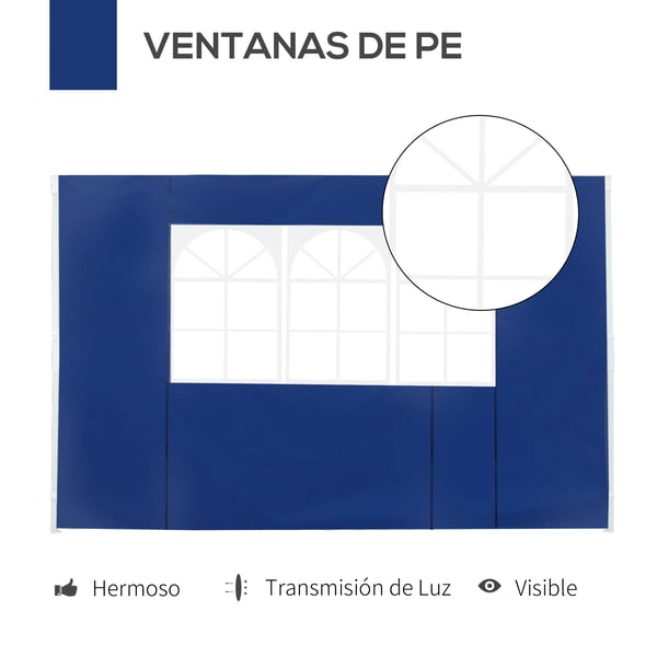 Partytält/paviljong sidoväggar - 2 st fönsterväggar - 2×3 m - Passar 3×3/3×6/3×9 m - Blå