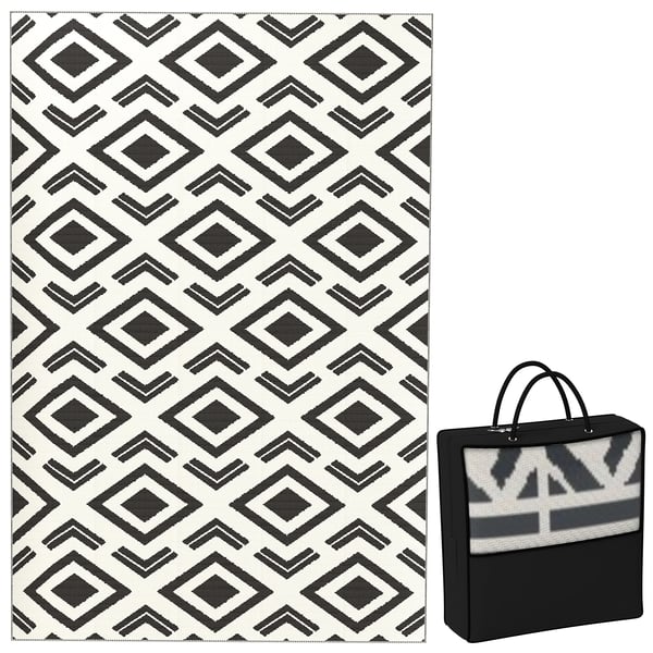 Utomhusmatta - Plastmatta - Reversibel - PVC - Geometriskt mönster - Modern - 182x274 cm - Vit