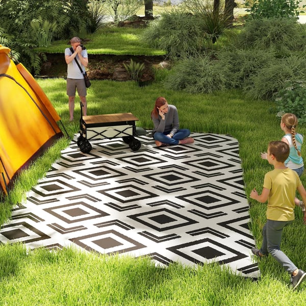 Utomhusmatta - Plastmatta - Reversibel - PVC - Geometriskt mönster - Modern - 182x274 cm - Vit