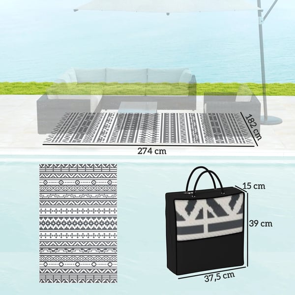 Utomhusmatta - Plastmatta - Reversibel - PVC - Geometriskt mönster - Modern - 182x274 cm - Vit