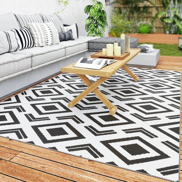 Utomhusmatta - Plastmatta - Reversibel - PVC - Geometriskt mönster - Modern - 182x274 cm - Vit