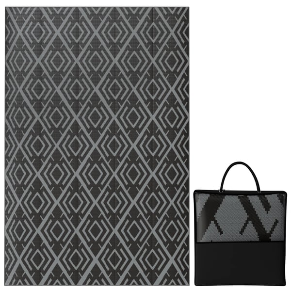 Utomhusmatta - Vändbar Matta 182x274 cm - PVC - Geometriskt Mönster - Modern Stil - Svart