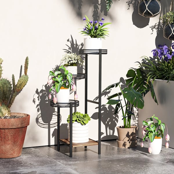 Växtställ - Blomhylla - 4 nivåer - 25x25x80 cm - Inomhus/utomhus - Fristående - Svart