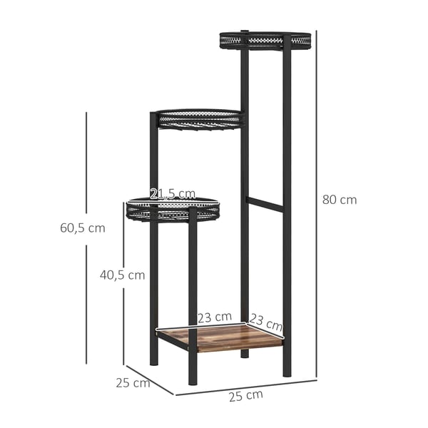 Växtställ - Blomhylla - 4 nivåer - 25x25x80 cm - Inomhus/utomhus - Fristående - Svart