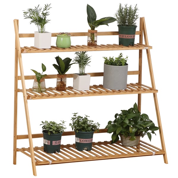 Växtställ och blomhylla i bambu - 3-vånings vikbar hylla - Fristående - 100 x 39 x 97 cm
