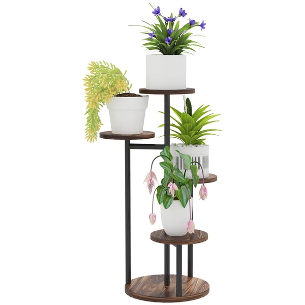 Växtställ i trä - Blomhylla 5 nivåer - 43x43x70 cm - Karboniserat trä - Fristående