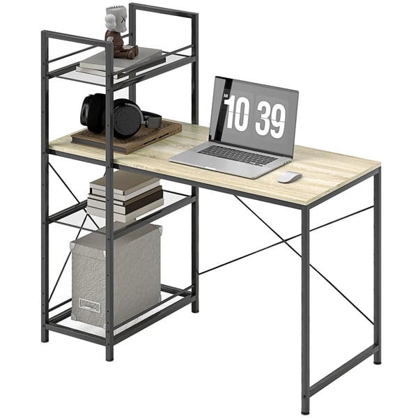 Skrivbord med vändbar hylla - Kontorsskrivbord - 110 x 53 x 115,5 cm - Montering krävs - Ek och svart