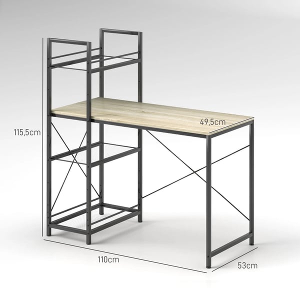 Skrivbord med vändbar hylla - Kontorsskrivbord - 110 x 53 x 115,5 cm - Montering krävs - Ek och svart