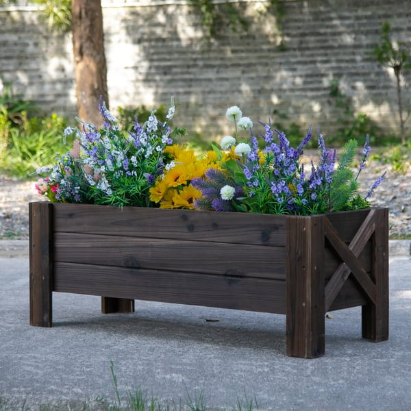 Träblomlåda - Rektangulär odlingslåda - För blommor och växter - För utomhusbruk - Högbädd