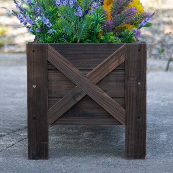 Träblomlåda - Rektangulär odlingslåda - För blommor och växter - För utomhusbruk - Högbädd