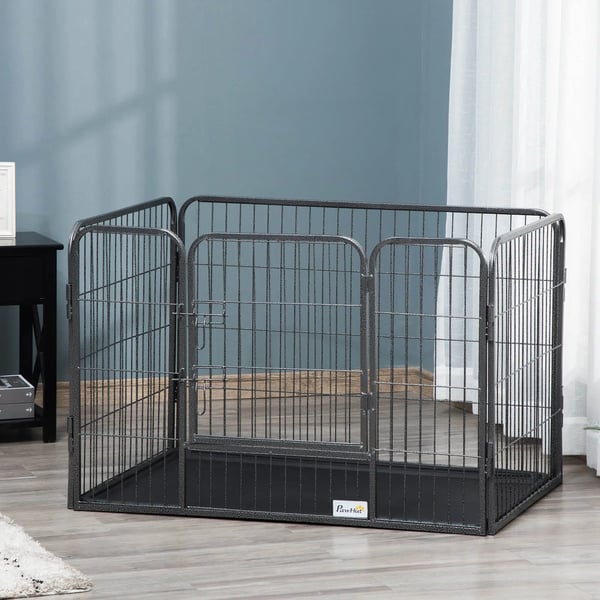 Hundhage - Rektangulär Valphage - 4 Paneler - Dubbla Dörrlås - Stål & ABS - Mått 109x74x71 cm - Grå