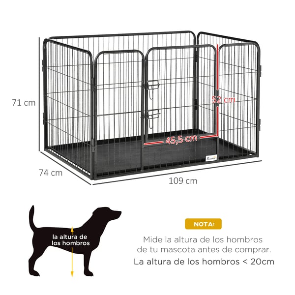 Hundhage - Rektangulär Valphage - 4 Paneler - Dubbla Dörrlås - Stål & ABS - Mått 109x74x71 cm - Grå