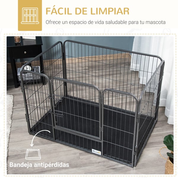 Hundhage - Rektangulär Valphage - 4 Paneler - Dubbla Dörrlås - Stål & ABS - Mått 109x74x71 cm - Grå