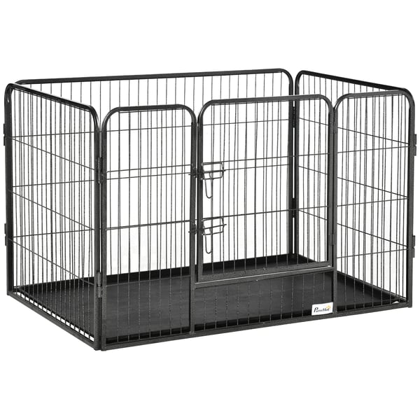 Hundhage - Rektangulär Valphage - 4 Paneler - Dubbla Dörrlås - Stål & ABS - Mått 109x74x71 cm - Grå