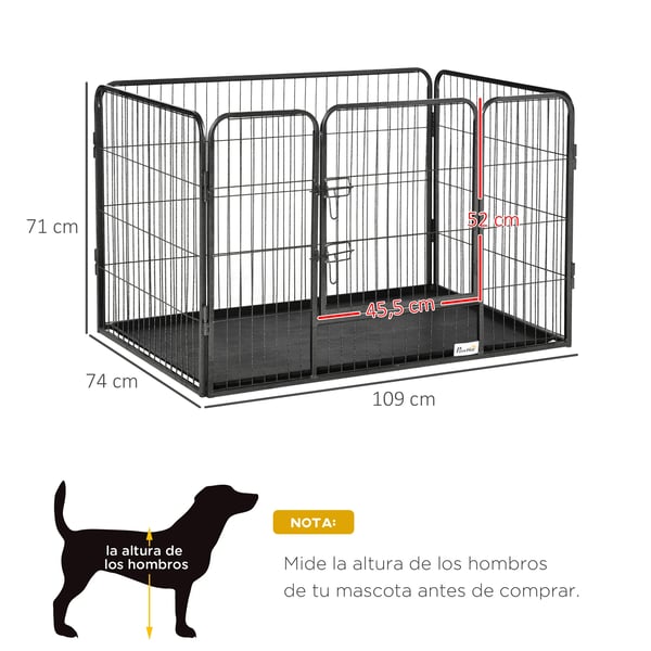Hundhage - Rektangulär Valphage - 4 Paneler - Dubbla Dörrlås - Stål & ABS - Mått 109x74x71 cm - Grå