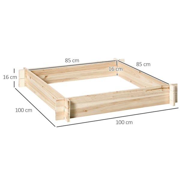 Odlingslåda i trä - Odlingsbädd - 100 x 100 x 16 cm - Fyrkantig - Natur