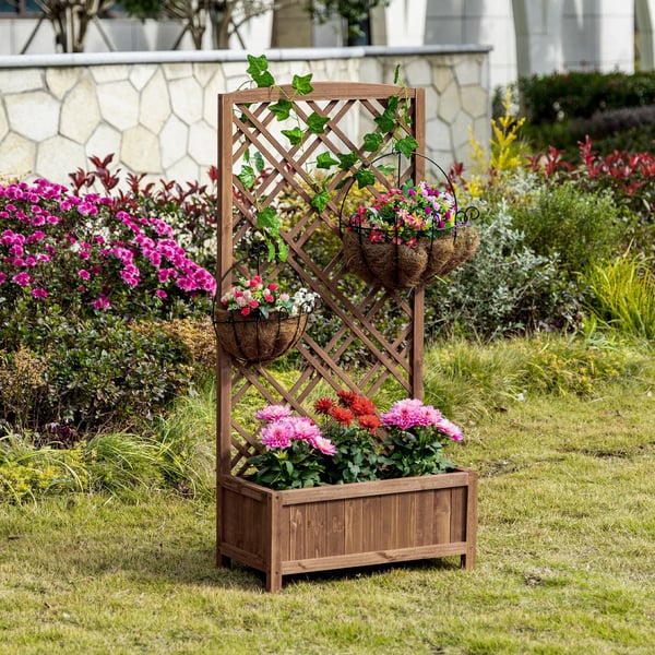 Planteringslåda med spaljé - Blomlåda/Odlingslåda - För klätterväxter - Fristående - 60 x 30 x 122,5 cm