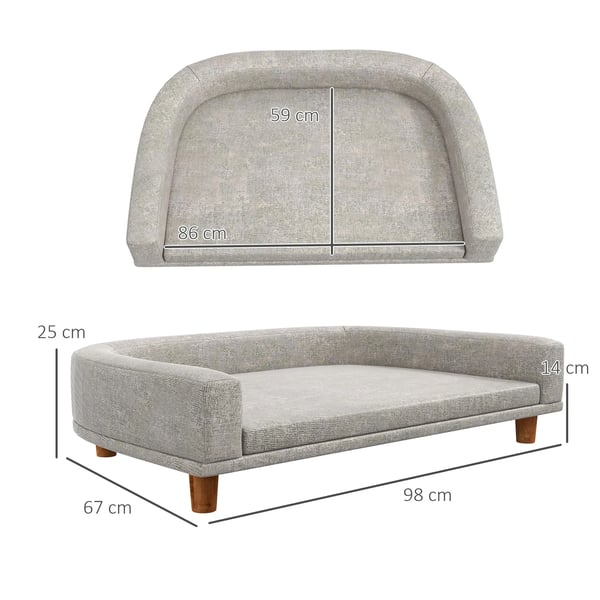 Hundsoffa - Hundbädd - För stora hundar - Tvättbar kudde - Handtvätt - Polyester & MDF - 98 x 67 x 25 cm - Grå