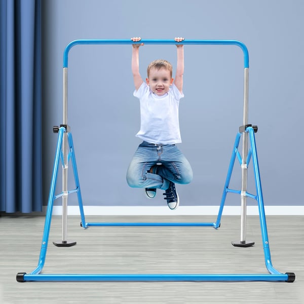 Gymnastikbarre til børn - Indendørs horisontalstang - Sammenklappelig - Højdejusterbar 115–155 cm - Stål - 107×148 cm - Blå