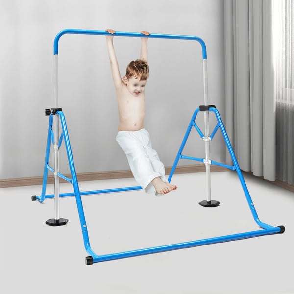Gymnastikbarre til børn - Indendørs horisontalstang - Sammenklappelig - Højdejusterbar 115–155 cm - Stål - 107×148 cm - Blå