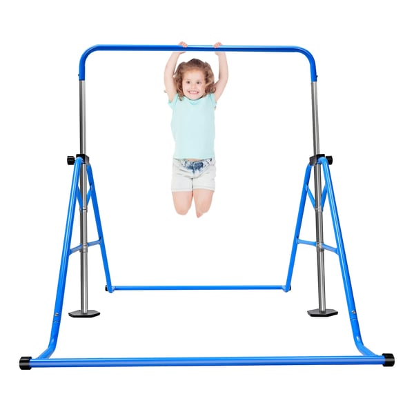 Gymnastikbarre til børn - Indendørs horisontalstang - Sammenklappelig - Højdejusterbar 115–155 cm - Stål - 107×148 cm - Blå