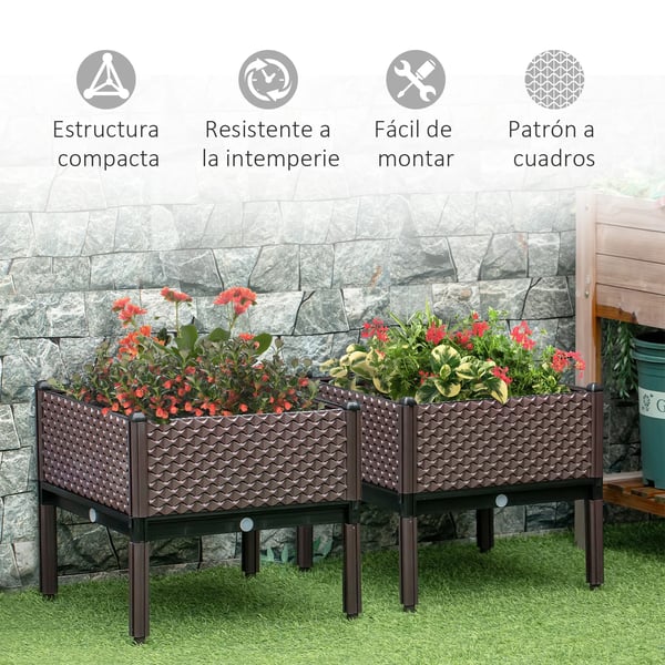 Planteringslådor för utomhus - Upphöjda - 2-pack - 50×50×46,5 cm - Brun